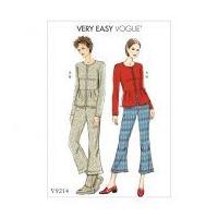 Vogue Ladies Easy Sewing Pattern 9214 Collarless Peplum Jacket & Pleated Knee Pants