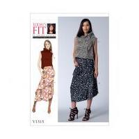 Vogue Ladies Sewing Pattern 1515 Ruffle Neck Top & Asymmetrical Skirts