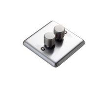 Volex 2-Way Double Brushed Steel Double Dimmer Switch
