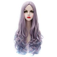 Vogue Gray Gradient Blue Long Curl Wavy U Part Hair Harajuku Purecas Lolita Fashion Party Women Girl Synthetic Wig