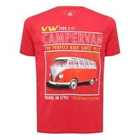 Volkswagen mens pure cotton short sleeve crew neck campervan graphic print t-shirt - Red