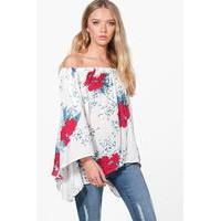 Volume Sleeve Floral Bardot Tunic - white