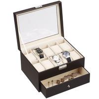 vonhaus brown watch and cufflink box for 10 watches