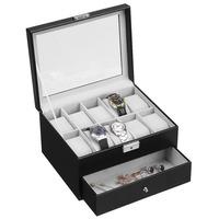 VonHaus Black Watch and Cufflink Box for 10 Watches