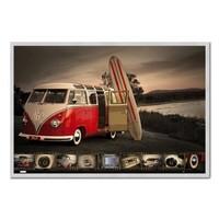 VW Camper Kombi Surfboard Poster Silver Framed - 96.5 x 66 cms (Approx 38 x 26 inches)