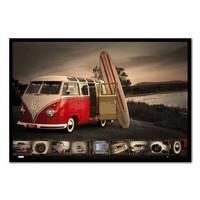 VW Camper Kombi Surfboard Poster Black Framed - 96.5 x 66 cms (Approx 38 x 26 inches)