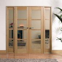 W6 Oslo Oak Room Divider with Demi Side Panels and Clear Safety Glass is Fully Decorated