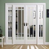 W6 Manhattan Doors & Frame Set with Bevelled Clear Glass and white Primed