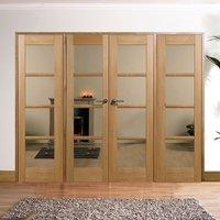 W8 Oslo Oak Room Dividers with Full Side Panels and Clear Safety Glass is Fully Decorated