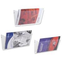 Wall Mounted Literature Pockets (A4) Landscape Unbreakable with Brackets Crystal Pack of 3