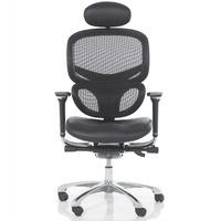 Wave Mesh Back Ergonomic Chair with Leather Seat Without Headrest