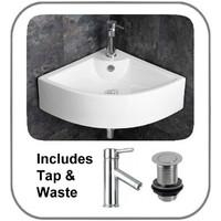 Wall Mounted Large 65.6cm Wide Prato Corner Basin Tap and Waste Set - Free Delivery