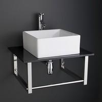 Wall Hung 60cm x 50cm Black Shelf with Firenze Square White Basin With Tap