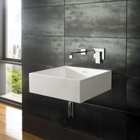 Wall Mounted Pure White Alto Solid Surface 46.5cm Square Sink with No Tap Hole