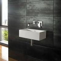 Wall Mounted Alto Pure White Solid Surface 45cm x 25cm Rectangular Basin - No Tap Hole