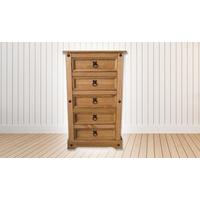 Waxed Mexican Pine Slim 5 Drawer Chest