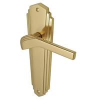 Waldorf Door Handle Pair - Lock Plate Polished Brass