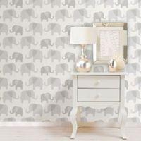 Wallpops Elephant Parade Grey Peel & Stick Wallpaper (L)5.5m (W)52cm