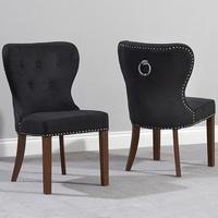 Wallace Dining Chair In Black Fabric And Dark Oak Legs In A Pair