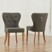 Wallace Dining Chair In Grey Fabric With Oak Legs In A Pair