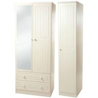 Warwick Cream Triple Wardrobe - Tall with 2 Drawer and Mirror