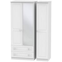 Warwick White Triple Wardrobe with 2 Drawer and Mirror