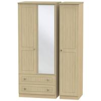 Warwick Light Oak Triple Wardrobe with 2 Drawer and Mirror