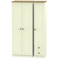 Warwick Cream and Oak Triple Wardrobe - Tall Plain with 2 Drawer