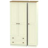 Warwick Cream and Oak Triple Wardrobe - Tall with 2 Drawer