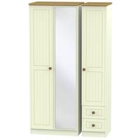 warwick cream and oak triple wardrobe tall with mirror and 2 drawer