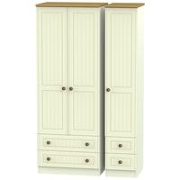 Warwick Cream and Oak Triple Wardrobe - Tall with Drawer