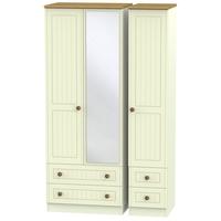 Warwick Cream and Oak Triple Wardrobe - Tall with Drawer and Mirror