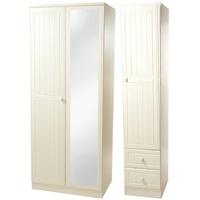 Warwick Cream Triple Wardrobe with Mirror and 2 Drawer