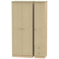 Warwick Light Oak Triple Wardrobe - Tall Plain with 2 Drawer