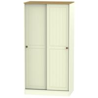 Warwick Cream and Oak Sliding Wardrobe - 100cm Wide