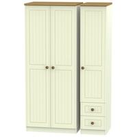 warwick cream and oak triple wardrobe plain with 2 drawer