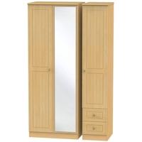 Warwick Beech Triple Wardrobe - Tall with Mirror and 2 Drawer