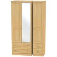 Warwick Beech Triple Wardrobe - Tall with Drawer and Mirror