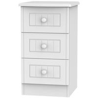 Warwick White Bedside Cabinet - 3 Drawer Locker