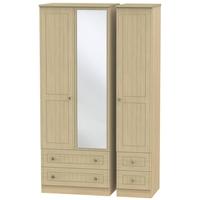 warwick light oak triple wardrobe tall with drawer and mirror