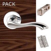 Wave Polished Chrome Lever Latch Handles with Latch and 3 Hinge Pack