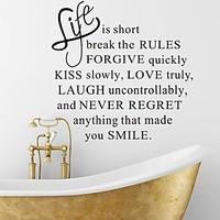 Wall Stickers Wall Decals, Life is Short English Words Quotes PVC Wall Stickers