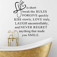 wall stickers wall decals life is short english words quotes pvc wall  ...