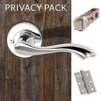 Wave Polished Chrome Lever Latch Privacy Handles with Latch and 3 Hinge Pack