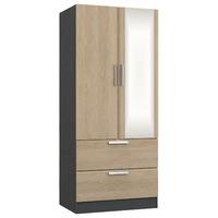 waterfall 2 door 2 drawer mirrored wardrobe graphite and gladstone oak