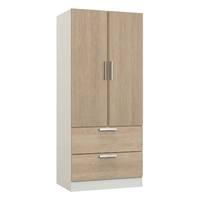 Waterfall 2 Door 2 Drawer Wardrobe White and Gladstone Oak