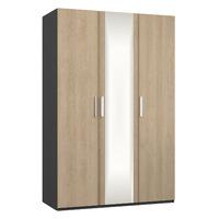 Waterfall 3 Door Mirrored Wardrobe Graphite and Gladstone Oak