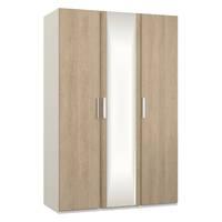 Waterfall 3 Door Mirrored Wardrobe White and Gladstone Oak