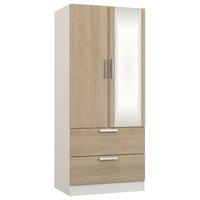 waterfall 2 door 2 drawer mirrored wardrobe white and gladstone oak