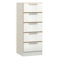 Waterfall 5 Drawer Tallboy White and Oak